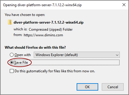 The Opening... dialog box, with options to Open and Save the file.